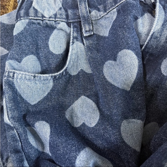 Lazy Oaf Blue Denim Straight Leg Heart Design Hi-Rise SZ 28 Elastic Waist EUC - Picture 11 of 13